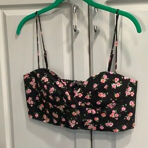 ZARA Black Floral Posies Sweetheart Bustier Corset Bralette NWT Sz L